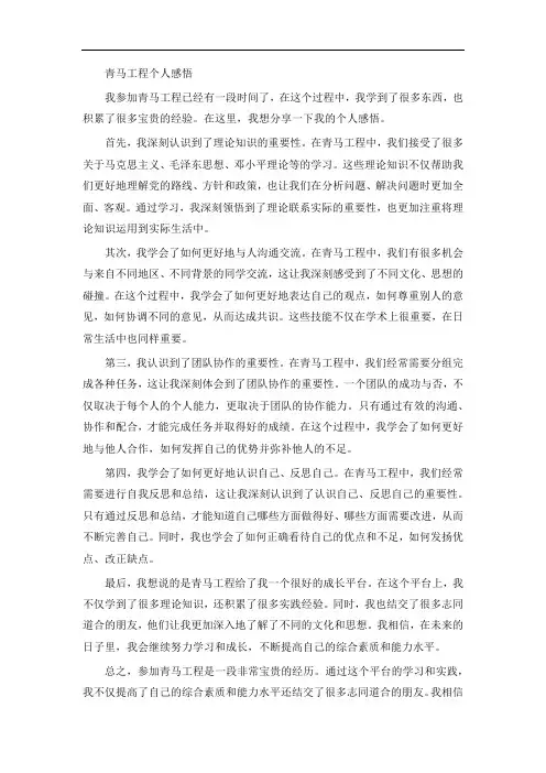 青马工程个人感悟800字