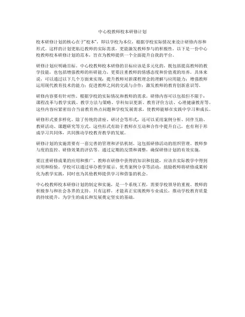 中心校教师校本研修计划