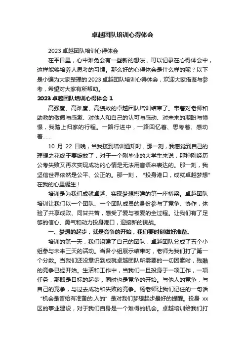 卓越团队培训心得体会