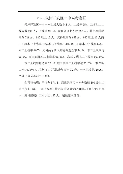 2022天津开发区一中高考喜报