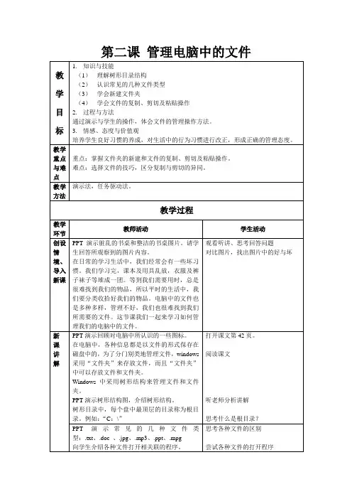 管理电脑中的文件教案