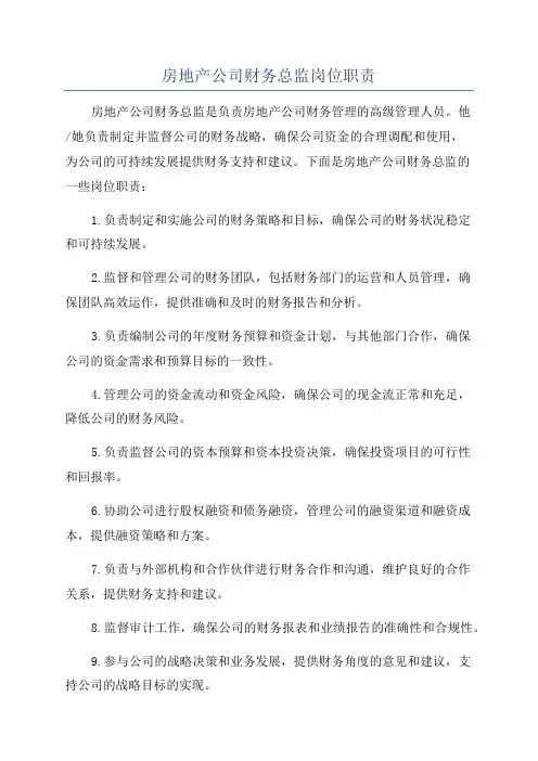 房地产公司财务总监岗位职责