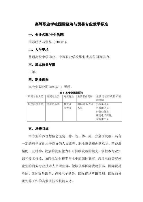 530501-高职国际经济与贸易专业教学标准
