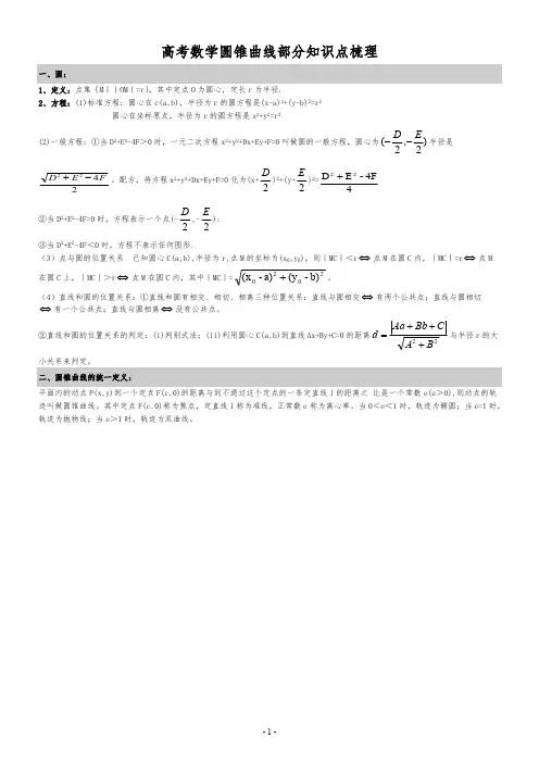 (完整)圆锥曲线知识点梳理(文科),推荐文档