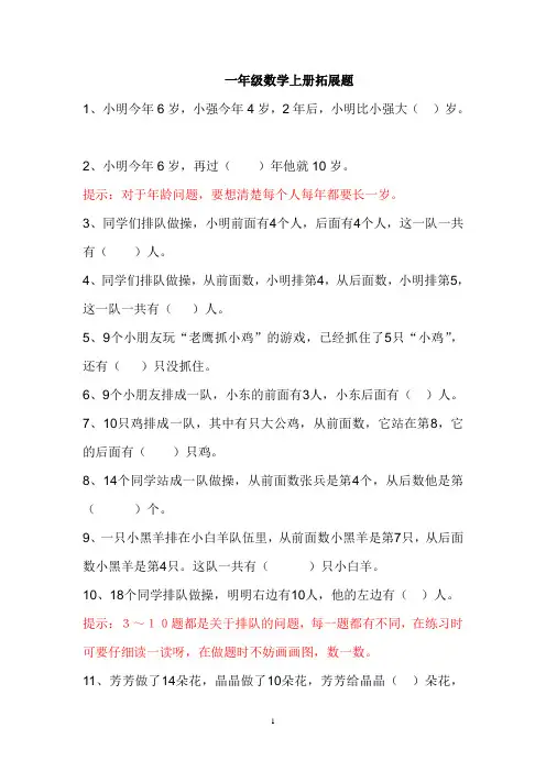 一年级数学上册拓展题大全