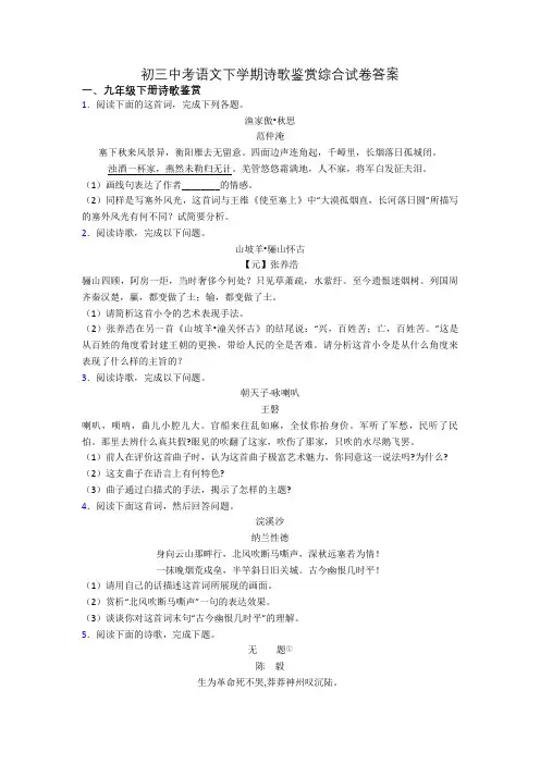初三中考语文下学期诗歌鉴赏综合试卷答案