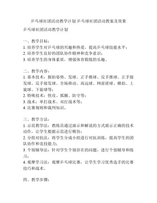 乒乓球社团活动教学计划 乒乓球社团活动教案及效果