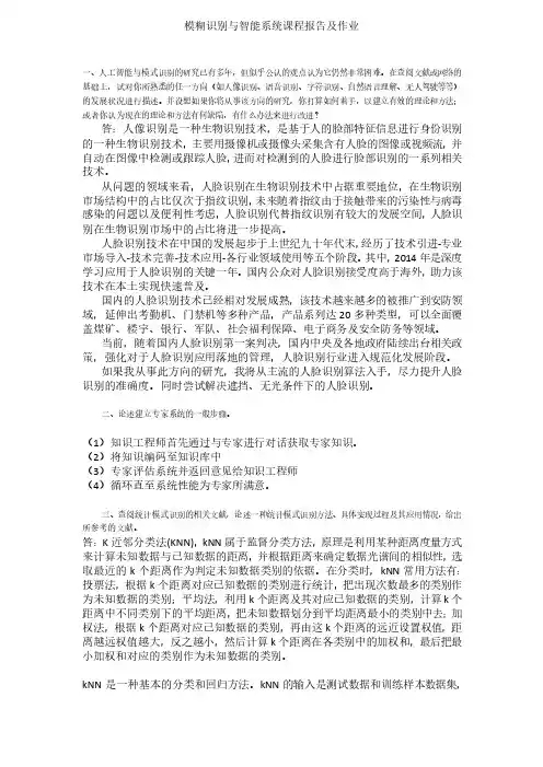 模糊识别与智能系统课程报告及作业