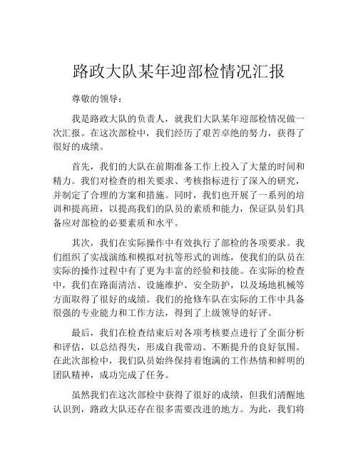 路政大队某年迎部检情况汇报