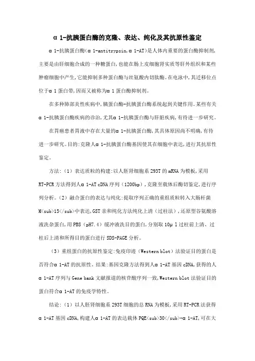 α1-抗胰蛋白酶的克隆、表达、纯化及其抗原性鉴定