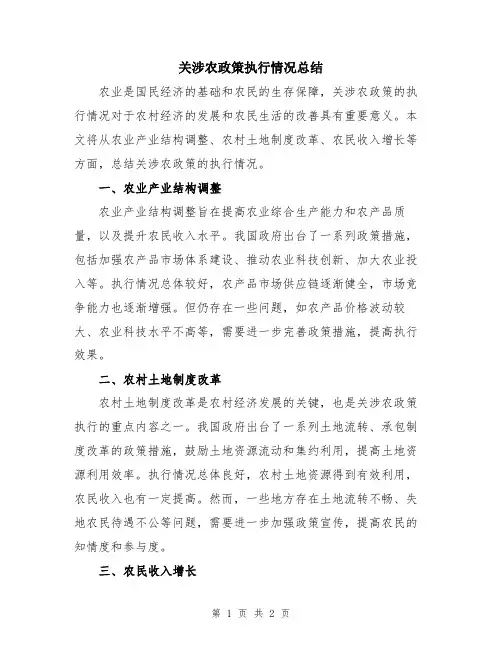 关涉农政策执行情况总结