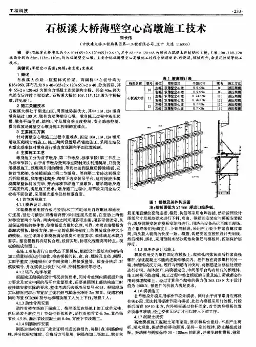 石板溪大桥薄壁空心高墩施工技术
