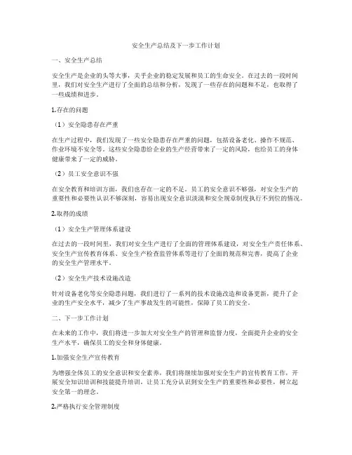 安全生产总结及下一步工作计划