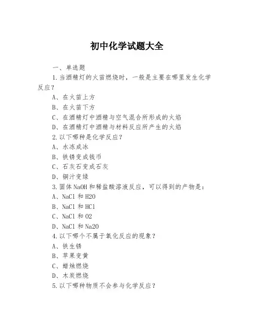初中化学试题大全