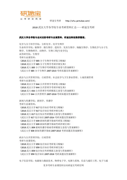 2018武汉大学各学院专业考研资料汇总——研途宝考研