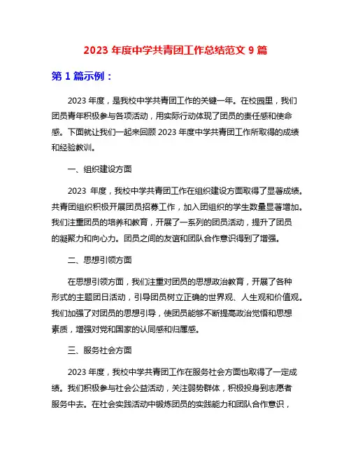 2023年度中学共青团工作总结范文9篇
