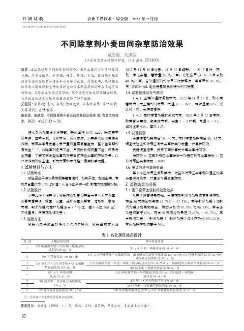 不同除草剂小麦田间杂草防治效果