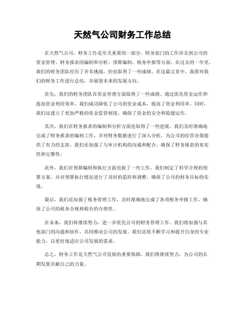 天然气公司财务工作总结