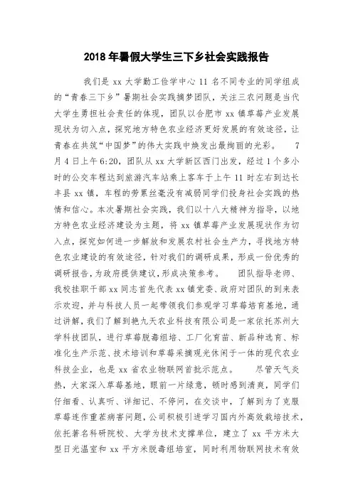 2018年暑假大学生三下乡社会实践报告