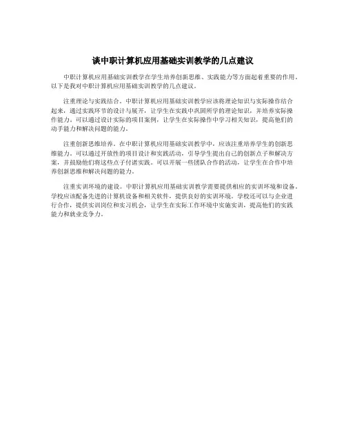 谈中职计算机应用基础实训教学的几点建议