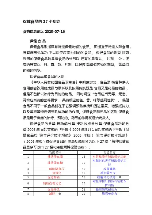 保健食品的27个功能