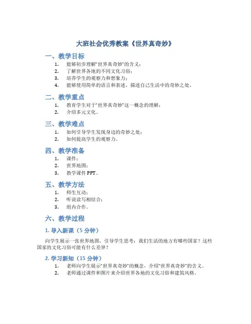 大班社会优秀教案《世界真奇妙》