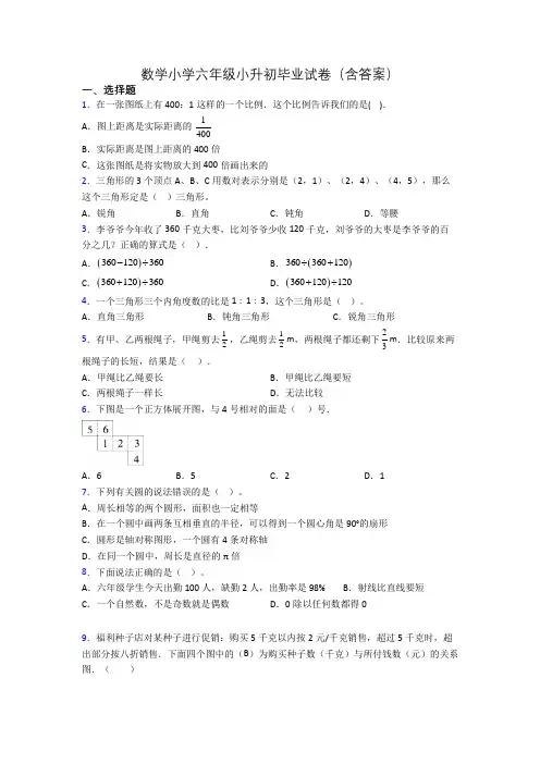 数学小学六年级小升初毕业试卷(含答案)