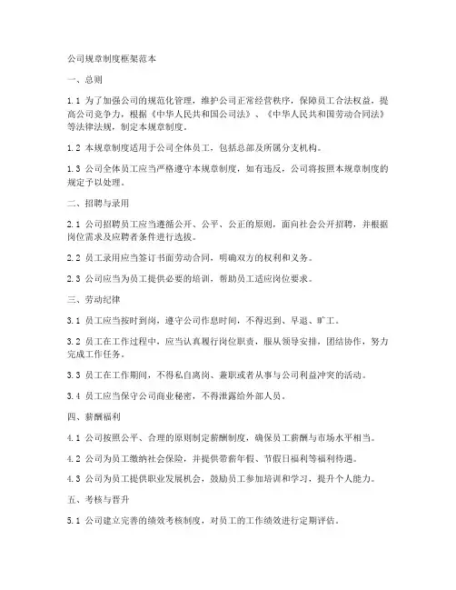 公司规章制度框架范本