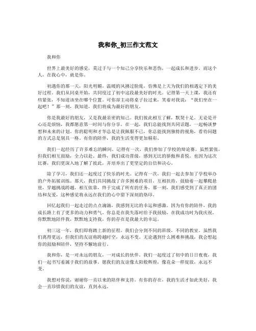 我和你_初三作文范文