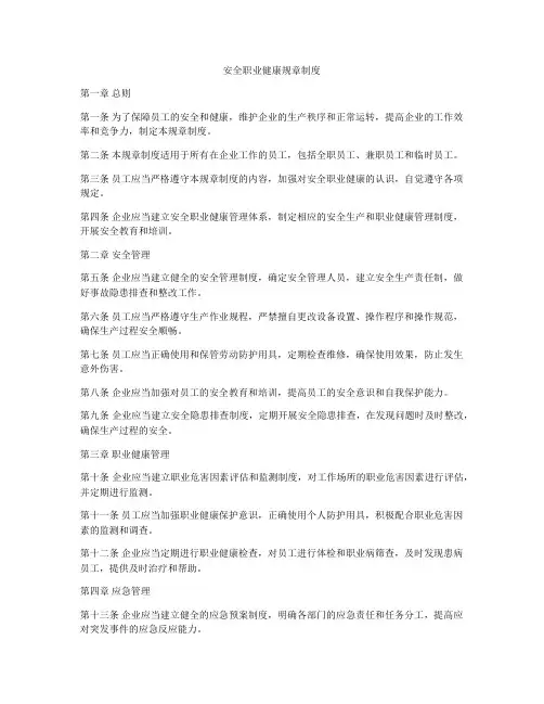 安全职业健康规章制度