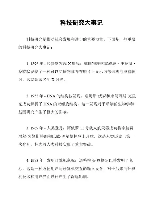 科技研究大事记