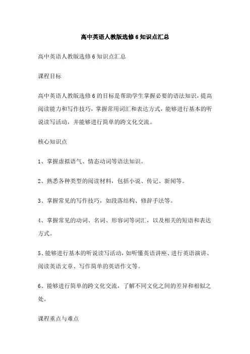 高中英语人教版选修6知识点汇总