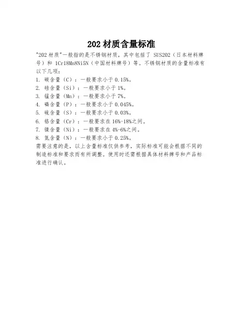 202材质含量标准