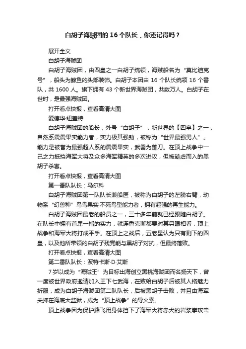 白胡子海贼团的16个队长，你还记得吗？