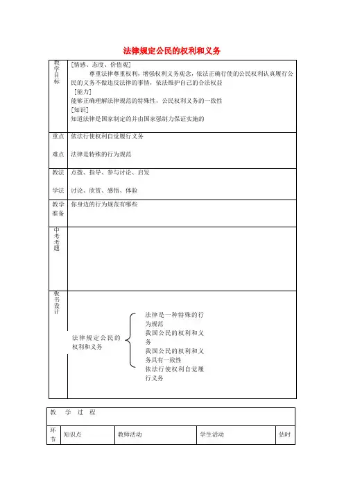 八年级政治上册 4.7.1 法律规定公民的权利和义务教案 鲁教版 (2)