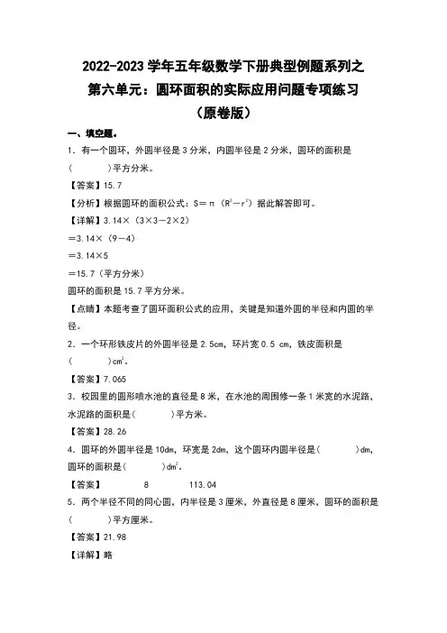 第六单元：圆环面积的实际应用问题专项练习(解析版)苏教版