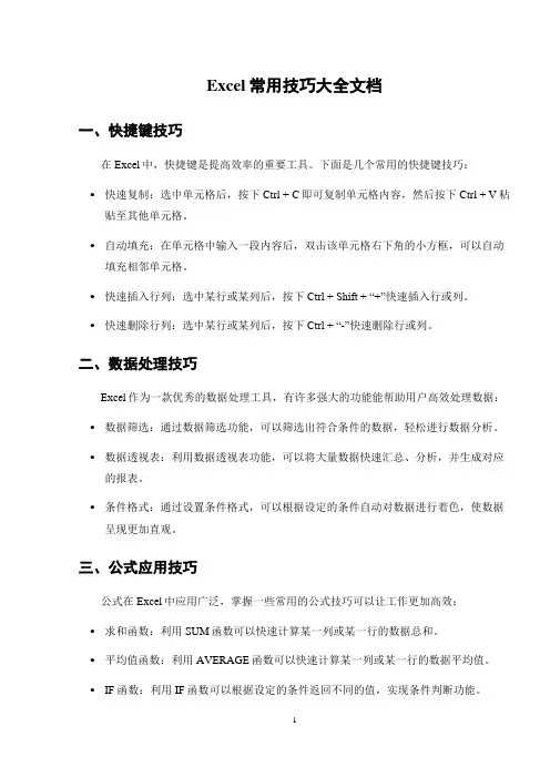 Excel常用技巧大全文档