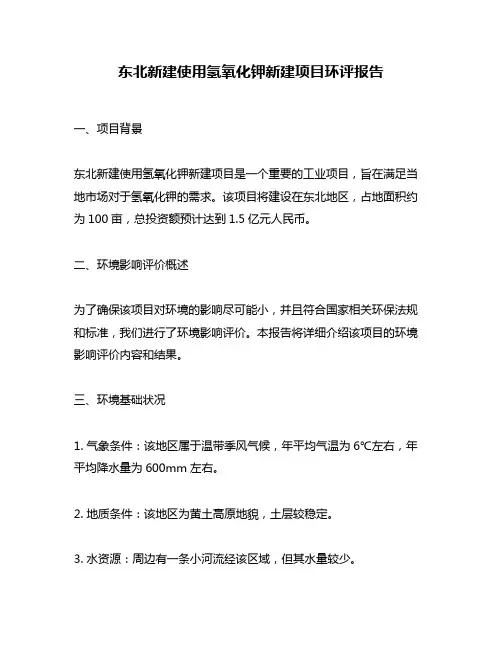 东北新建使用氢氧化钾新建项目环评报告