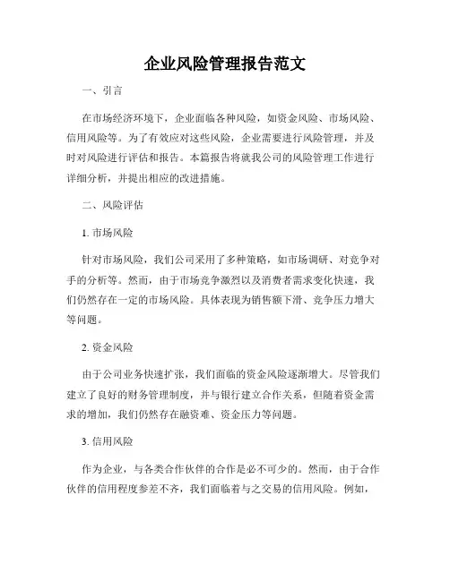 企业风险管理报告范文