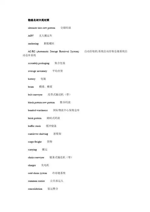 物流名词中英对照