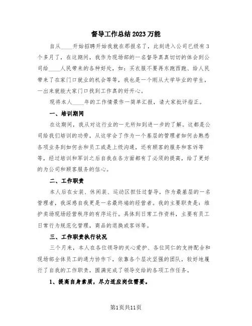 督导工作总结2023万能(4篇)