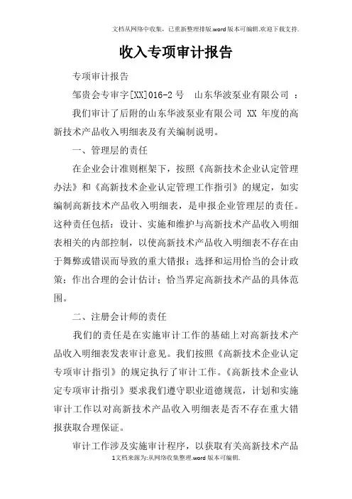 收入专项审计报告doc