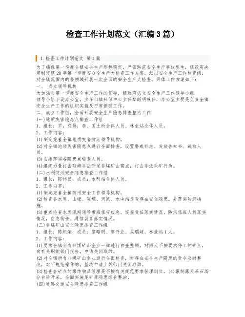 检查工作计划范文(汇编3篇)