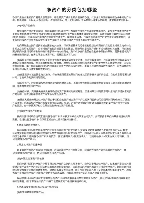 净资产的分类包括哪些