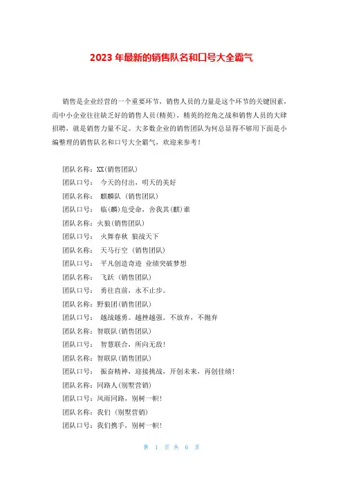 2023年最新的销售队名和口号大全霸气