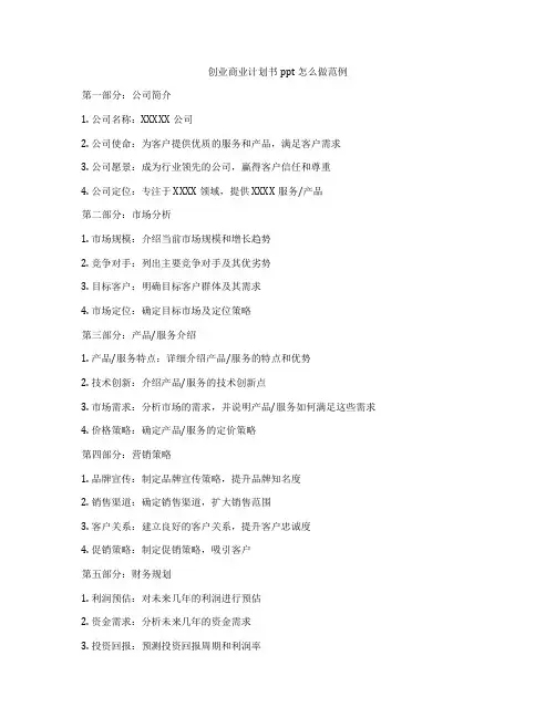 创业商业计划书ppt怎么做范例