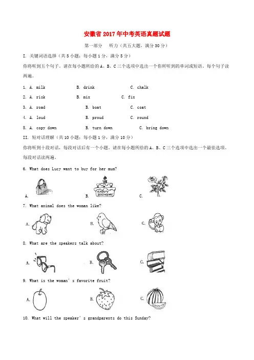 安徽省2017年中考英语真题试题(含解析)