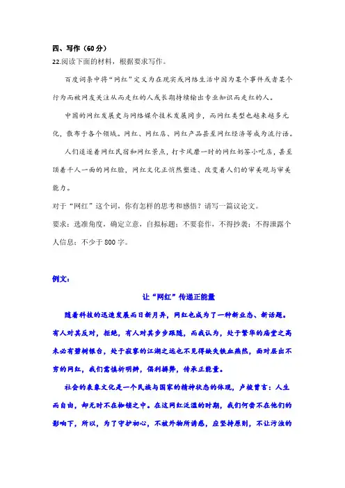 高考模拟语文试卷作文对网红的看法解析及范文