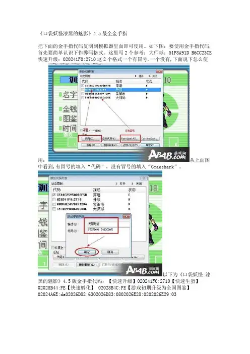《口袋妖怪漆黑的魅影》4.5最全金手指