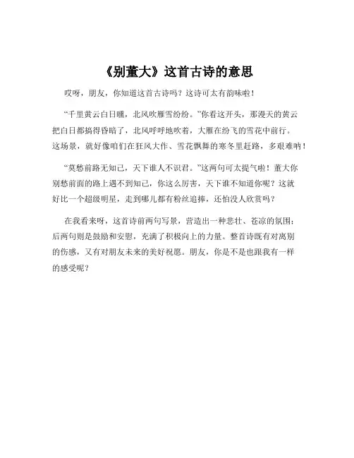 《别董大》这首古诗的意思